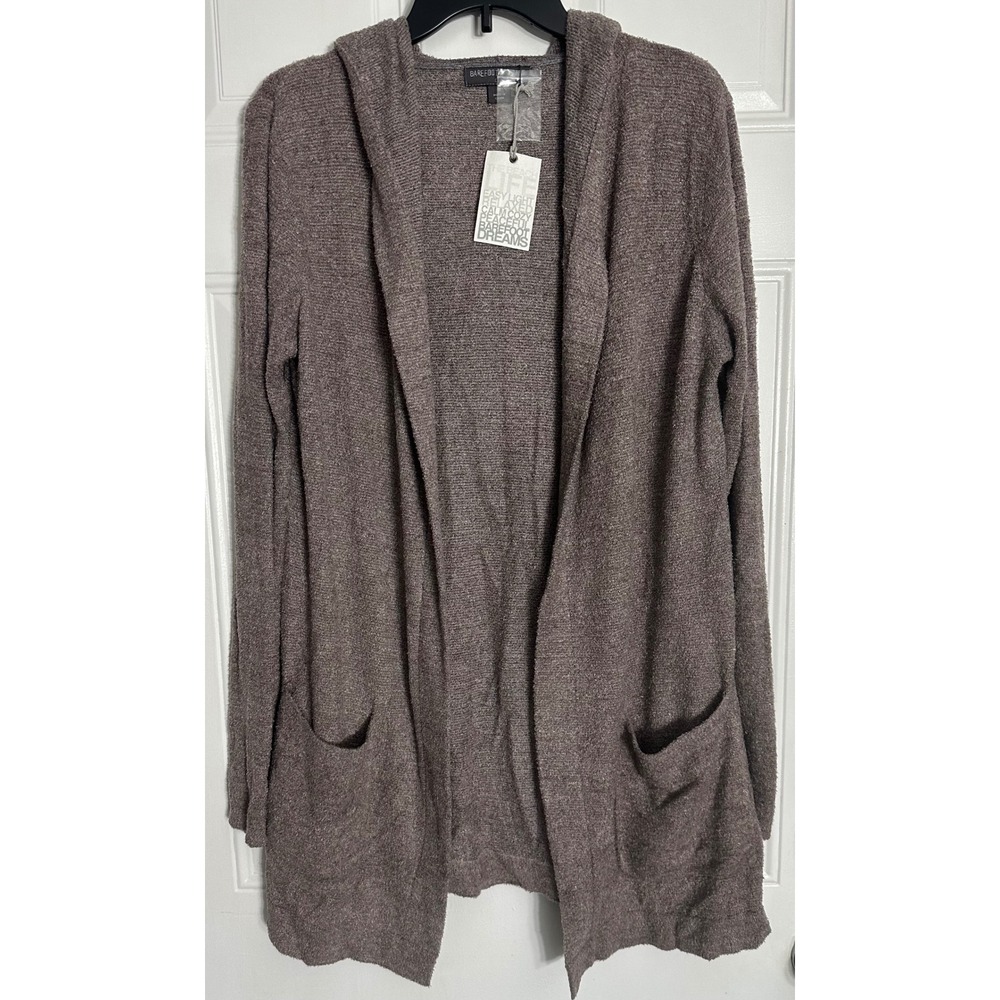 Barefoot Dreams CozyChic Lite Hooded Cardigan Taupe Brown Style 905 Medium NWT